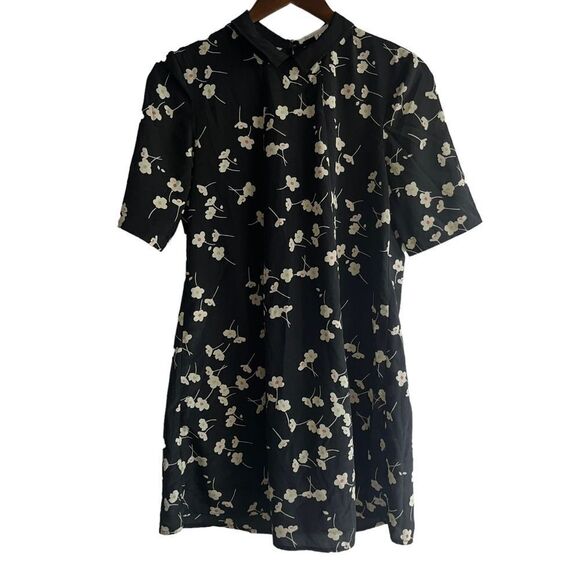 Women's BCBGeneration Black Floral Collared Short Sleeve Dress - Picture 1 of 9